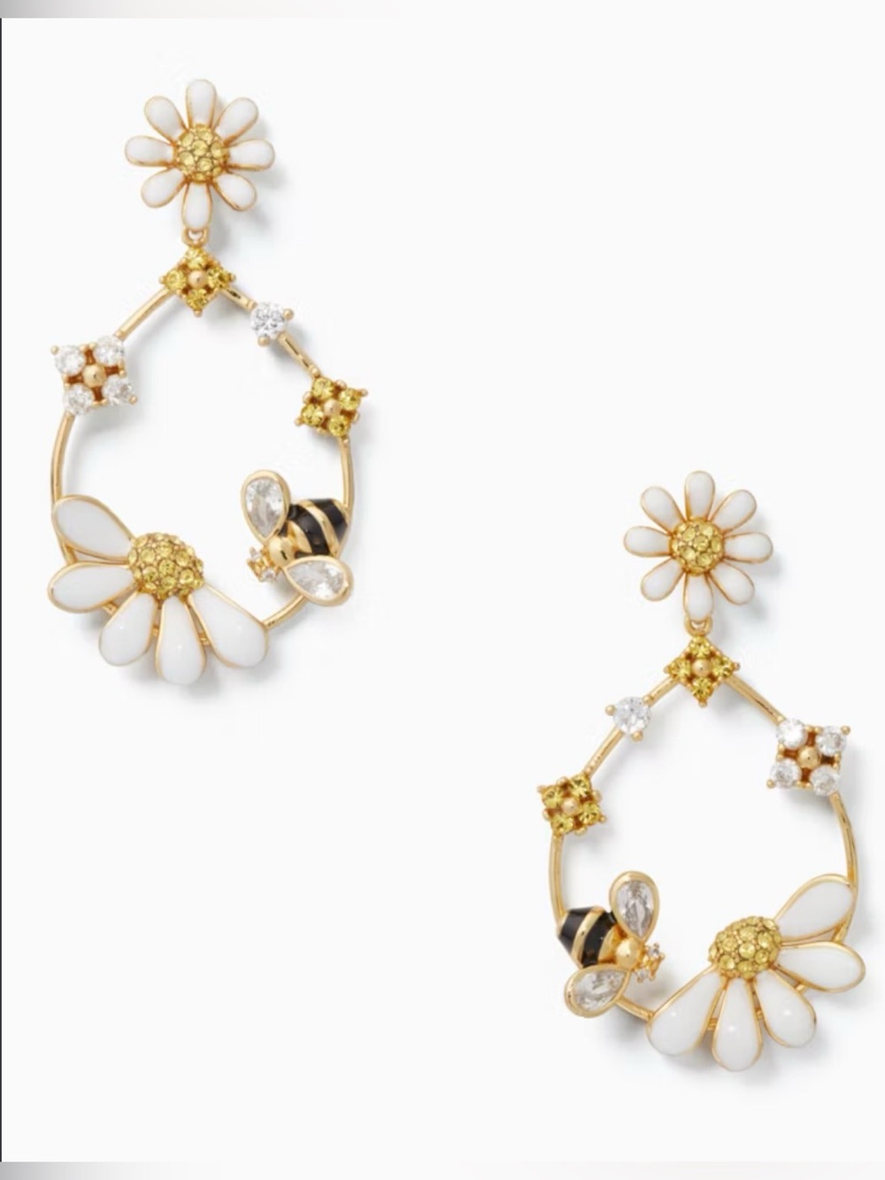 NWT Kate Spade Dazzling Daisies Statement Hoop Earrings Bee Flower Gold K8021